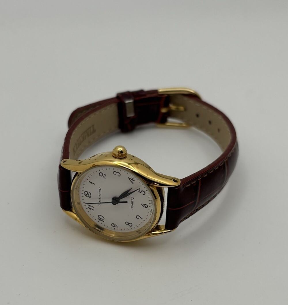 Timetech Watch Unisex Gold Stainless Steel Leather Brown For Parts/Repair